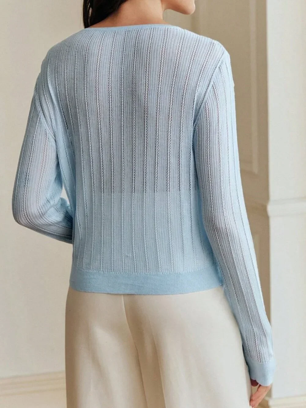 Baby Blue Casual Women's Elegant Baby Openwork Cardigan